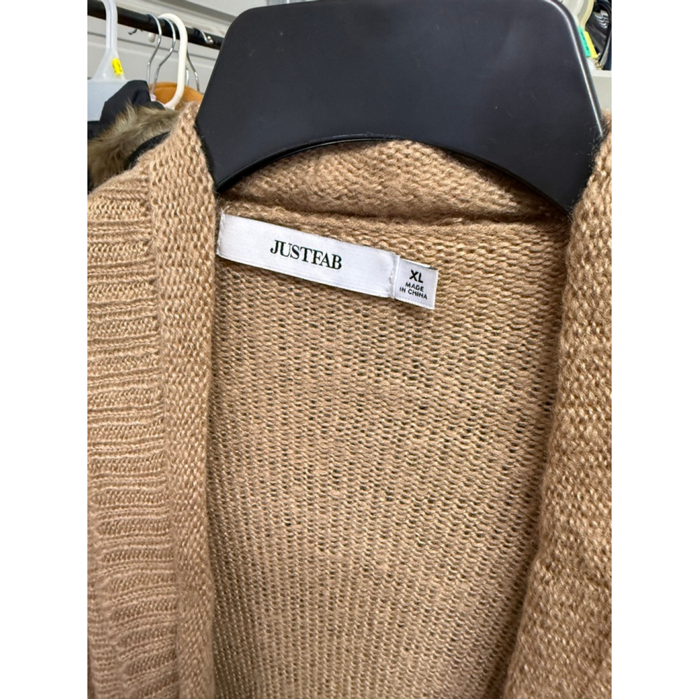 Women's JUSTFAB Tan Knit Open Front Cardigan Sweater XL - Picture 2 of 3
